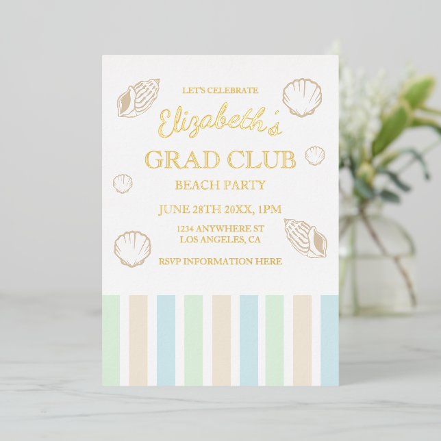 Invitación Con Relieve Metalizado Grad Club Beach Party (Anverso de pie)
