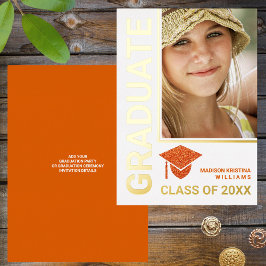 Invitación Con Relieve Metalizado Grad Glam Naranja Cap Stylish Graduate Photo
