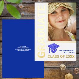 Invitación Con Relieve Metalizado Grad Glam Navy Cap Stylish Gradue Photo