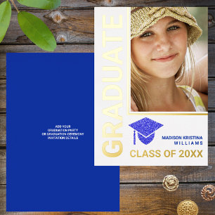Invitación Con Relieve Metalizado Grad Glam Navy Cap Stylish Gradue Photo