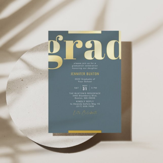 Invitación Con Relieve Metalizado Grad Modern Bold Graduation Party Green & Gold (Subido por el creador)