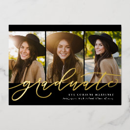 Invitación Con Relieve Metalizado Grado de escritura moderno simple 3 foto graduació