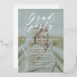 Invitación Con Relieve Metalizado Grado de fotografía verde mínimo Fiesta caligrafía