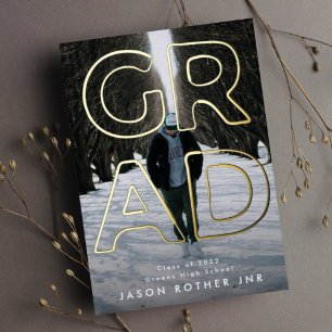 Invitación Con Relieve Metalizado GRADO DE HOLLOW DE LÍNEA DE ORO REAL Foto contempo