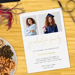 Invitación Con Relieve Metalizado Graduación 2022 2 Fotos Fiesta de Graduados Gold R