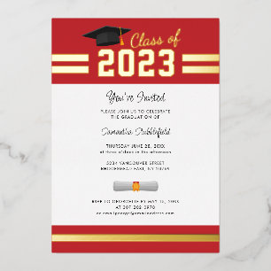 Invitación Con Relieve Metalizado Graduación 2025 Fiesta de Graduados Rojos