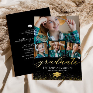 Invitación Con Relieve Metalizado Graduación 4 Foto Real Oro