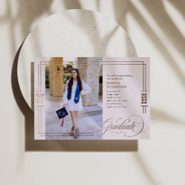 Invitación Con Relieve Metalizado Graduación Clásica con Sello de Rosa y Dorado