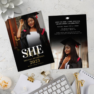 Invitación Con Relieve Metalizado Graduación con Foto Moderna y Elegante