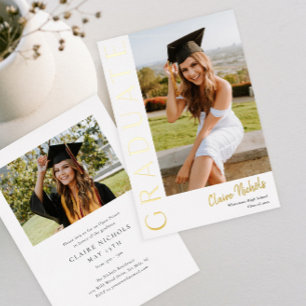 Invitación Con Relieve Metalizado Graduación con Foto Vertical Moderna