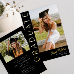 Invitación Con Relieve Metalizado Graduación con Foto Vertical Moderna