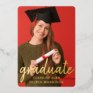 Invitación Con Relieve Metalizado Graduación de 2 Collages de fotos de grado de Oro 