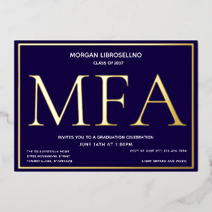 Invitación Con Relieve Metalizado Graduación de Blue Gold MFA