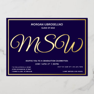 Invitación Con Relieve Metalizado Graduación de Blue Gold MSW