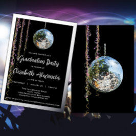 Invitación Con Relieve Metalizado Graduación de bolas espejo negro y plateado