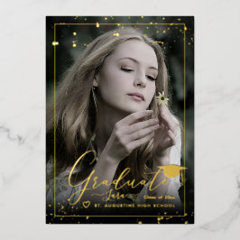 Invitación Con Relieve Metalizado Graduación de caligrafía de Relieve metalizado dor