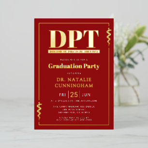 Invitación Con Relieve Metalizado Graduación de Doctor en Terapia Física DPT Moderna