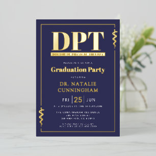 Invitación Con Relieve Metalizado Graduación de Doctor en Terapia Física Moderna DPT