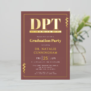 Invitación Con Relieve Metalizado Graduación de Doctor en Terapia Física Moderna DPT