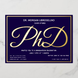 Invitación Con Relieve Metalizado Graduación de Doctorado Azul Oro