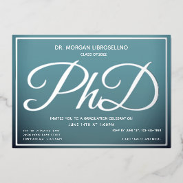 Invitación Con Relieve Metalizado Graduación de Doctorado Blue Silver