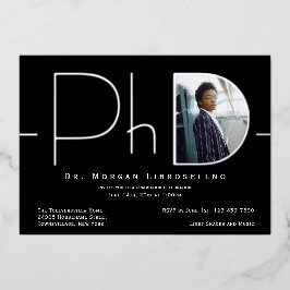 Invitación Con Relieve Metalizado Graduación de Doctorado con Foto Moderna en Plata