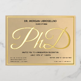 Invitación Con Relieve Metalizado Graduación de Doctorado de Oro