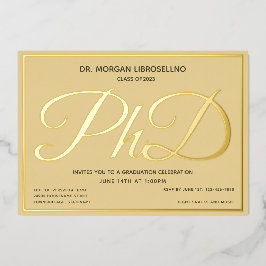 Invitación Con Relieve Metalizado Graduación de doctorado de oro de Tan