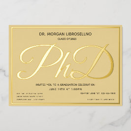 Invitación Con Relieve Metalizado Graduación de Doctorado Tan Gold