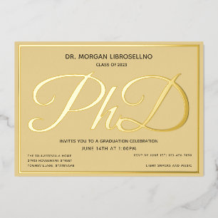Invitación Con Relieve Metalizado Graduación de Doctorado Tan Gold