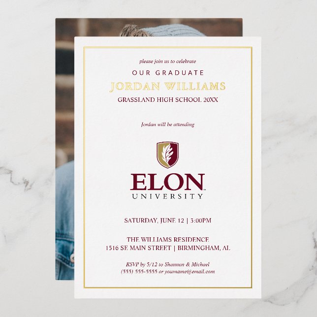 Invitación Con Relieve Metalizado Graduación de Elon (Anverso/Reverso)