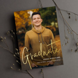 Invitación Con Relieve Metalizado Graduación de escritura moderna Graduación de foto