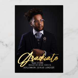 Invitación Con Relieve Metalizado Graduación de Escuela Secundaria con Escritura Mod