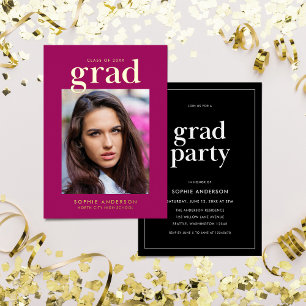 Invitación Con Relieve Metalizado Graduación de Fiesta de Color Personalizado Serif 