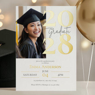 Invitación Con Relieve Metalizado Graduación de Foto Chic Moderno