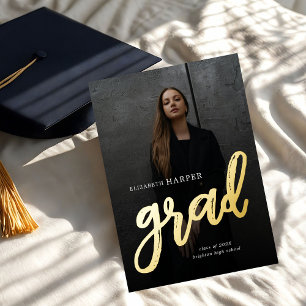 Invitación Con Relieve Metalizado Graduación de Foto con Letra Moderna