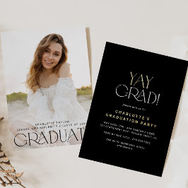 Invitación Con Relieve Metalizado Graduación de foto de grado de Black Yay de Reliev