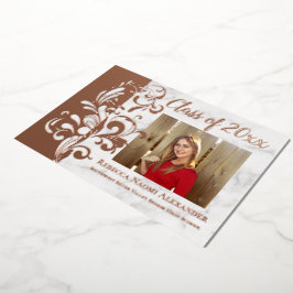 Invitación Con Relieve Metalizado Graduación De Foto De Swirl Elegante Rosa De Oro R