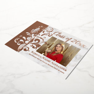 Invitación Con Relieve Metalizado Graduación De Foto De Swirl Elegante Rosa De Oro R