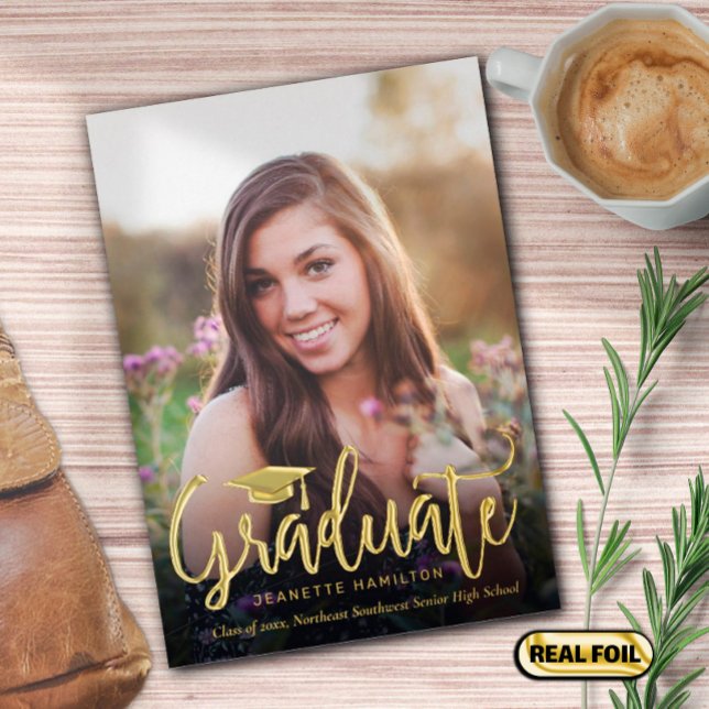 Invitación Con Relieve Metalizado Graduación de foto frontal/posterior de guión de t (Subido por el creador)