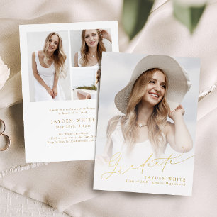 Invitación Con Relieve Metalizado Graduación de Foto Guión Chic Moderno Minimalista