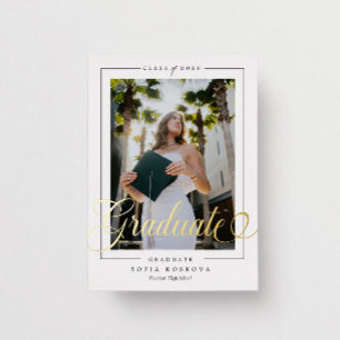 Invitación Con Relieve Metalizado Graduación de Foto Moderna Elegante Blanco y Negro