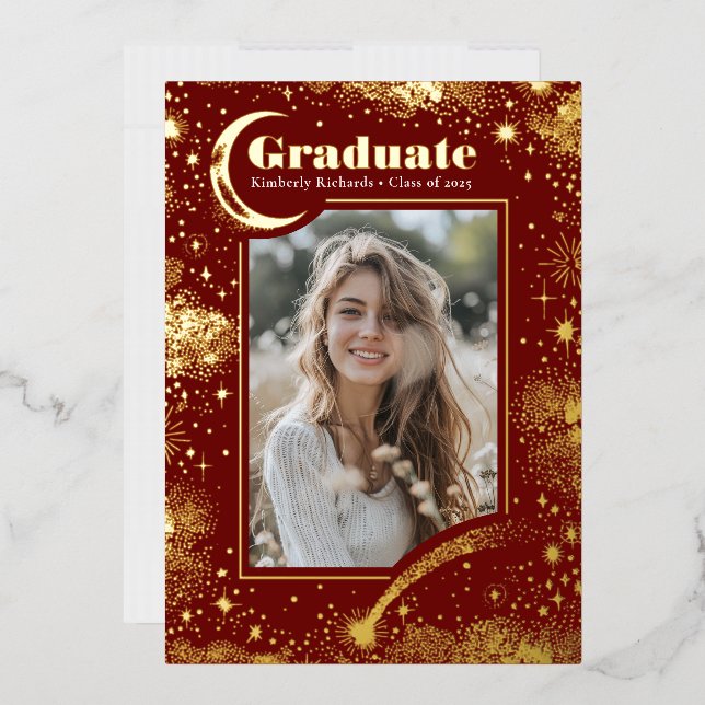 Invitación Con Relieve Metalizado Graduación de fotografía de la Luna Celestial y la (Sobre)