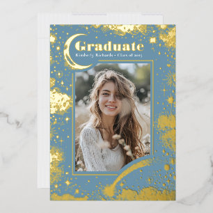 Invitación Con Relieve Metalizado Graduación de fotografía de la Luna Celestial y la