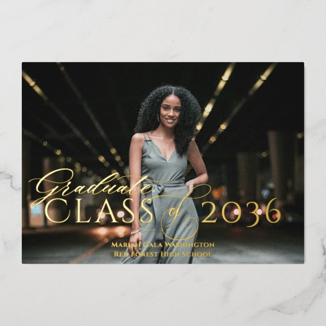 Invitación Con Relieve Metalizado Graduación de fotografías de estilo elegante y clá (Anverso)