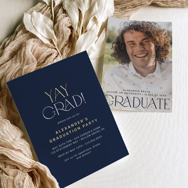 Invitación Con Relieve Metalizado Graduación de fotos de la moderna Marina de Reliev (Subido por el creador)