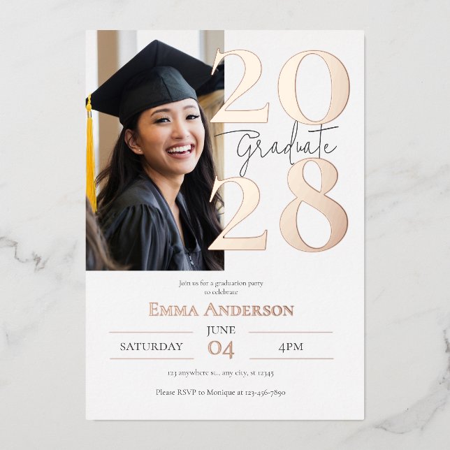 Invitación Con Relieve Metalizado Graduación de fotos de Moda moderna (Anverso)