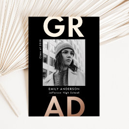 Invitación Con Relieve Metalizado Graduación de fotos de oro negrita y negro de grad