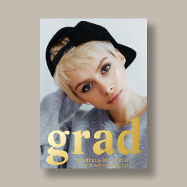 Invitación Con Relieve Metalizado Graduación de fotos moderna de oro azul turbio