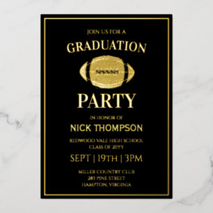Invitación Con Relieve Metalizado Graduación de Fútbol Americano